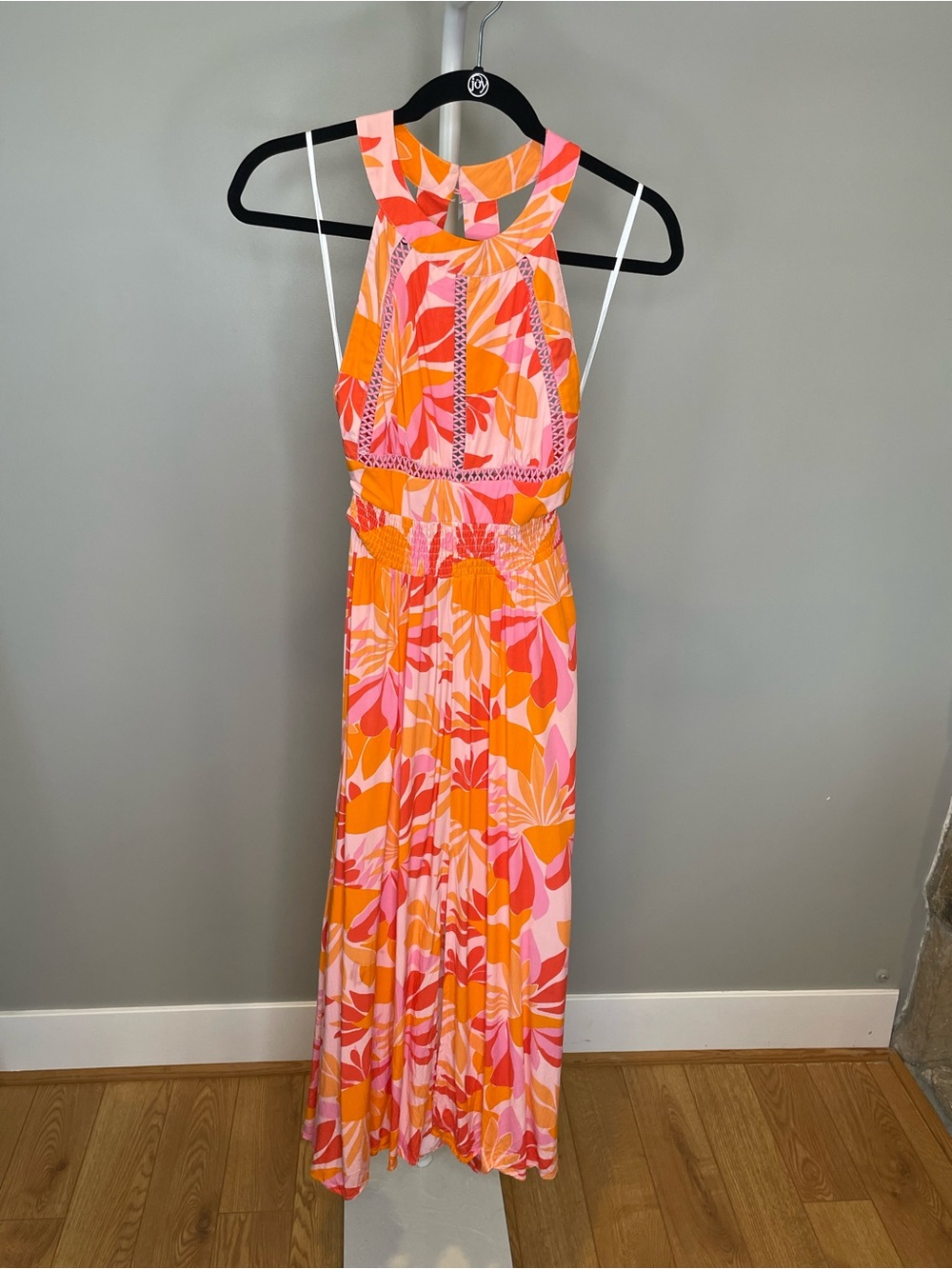 Abel The Label Pink & Orange Floral Maxi Dress w Back Tie Closure - Small